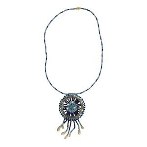 Navajo Dream Catcher Blue Beaded Necklace with shells 19 inches western